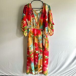 TROPICAL MULTI-COLOR COVER-UP DRESS W/ HIGH FRONT SPLIT